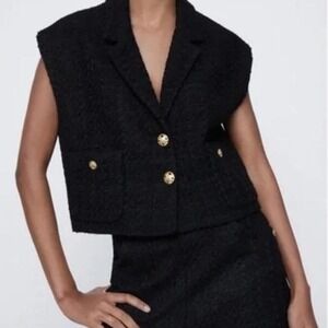 Zara black vest with gold buttons Size S